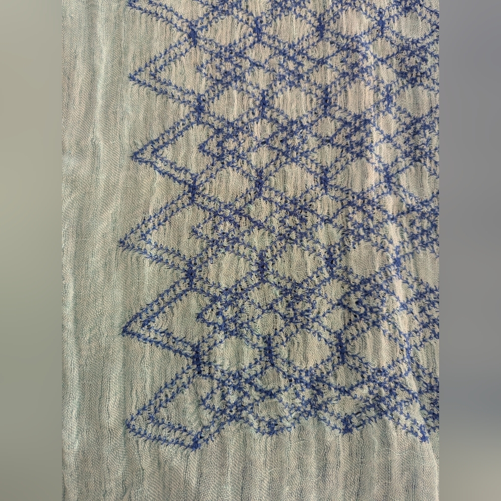 Modelama Blue Ombre Diamond Pattern Linen Blend Scarf Wrap 27x82 EUC - Picture 2 of 6